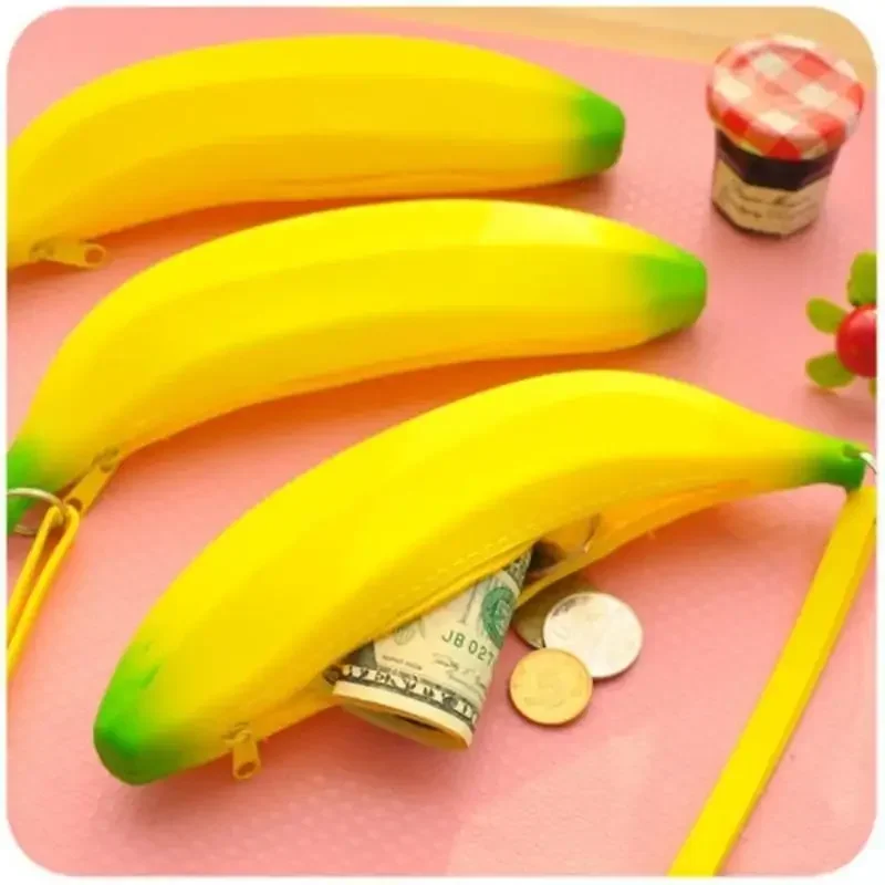 Novelty Funny Silicone Purses Multifunction Pencil Case Portable Yellow Banana Coin Purse Bag Wallet Simplicity Key Bag Pouch