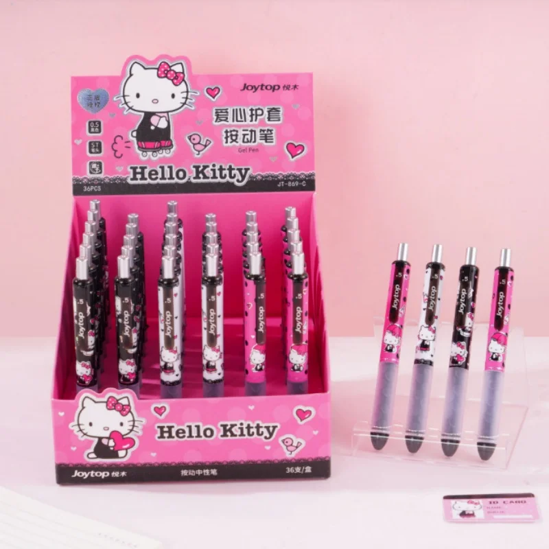 

Набор из 36 шт. креативных гелевых ручек Sanrio Kitty с нажимным механизмом, милые, 0,5 мм, черные чернила, для подписи, школьные принадлежности