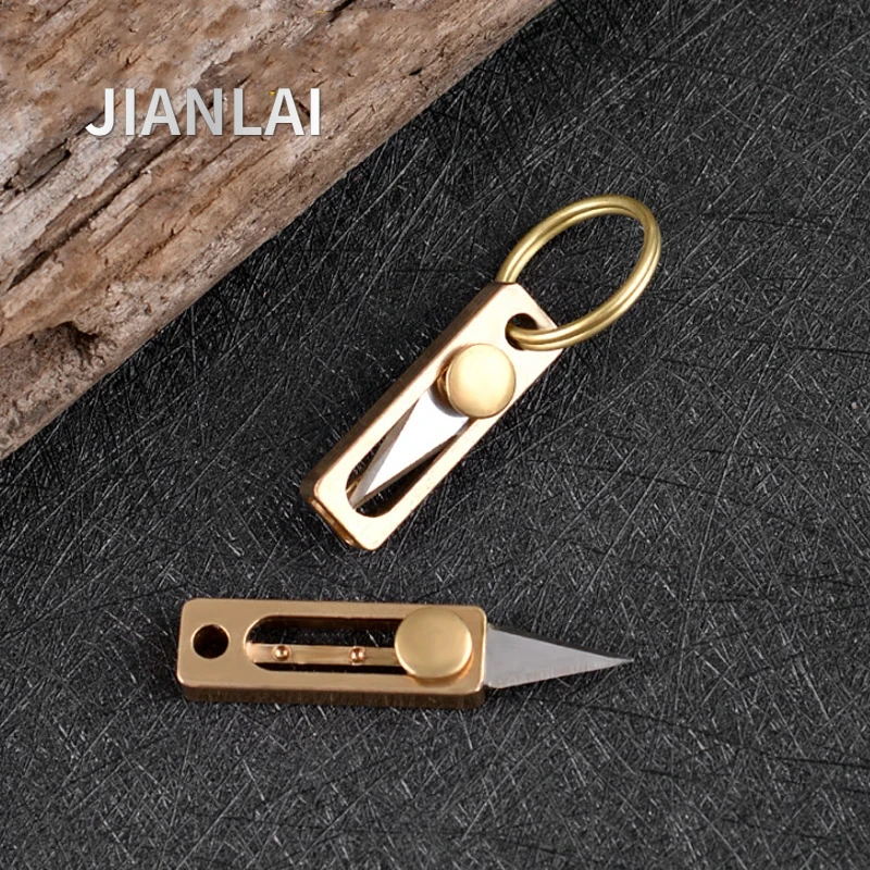 NEW Mini d2 Blade Openbox Knife Portable Outdoor Camping Self Defense EDC Brass Push Knife with Keychain Cutting Knife