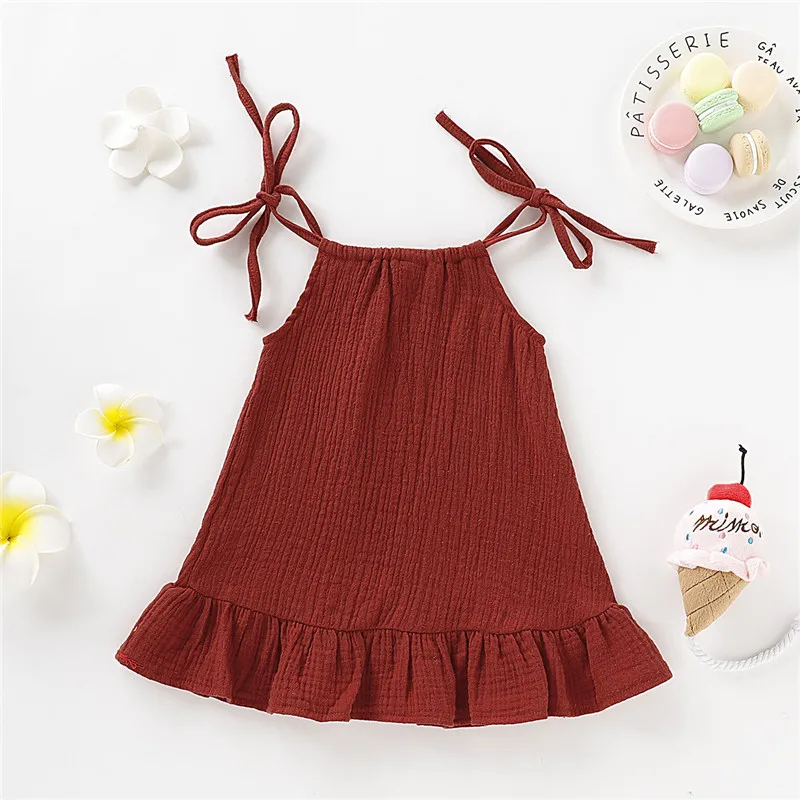 Children\'s Clothing Girl Solid Color Tie up Bow Dress, Suitable for 1-5 Year Old Girls Going out for Summer Fashion Dress