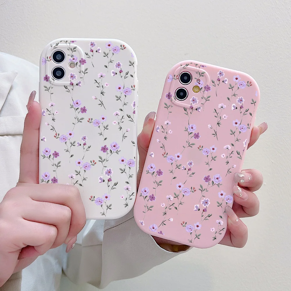 Flower Love Soft Silicone Phone Case For iPhone 15 14 13 12 11 Pro Max XS X XR 7 8 6S Plus Silicone Shockproof Bumper Back Cover