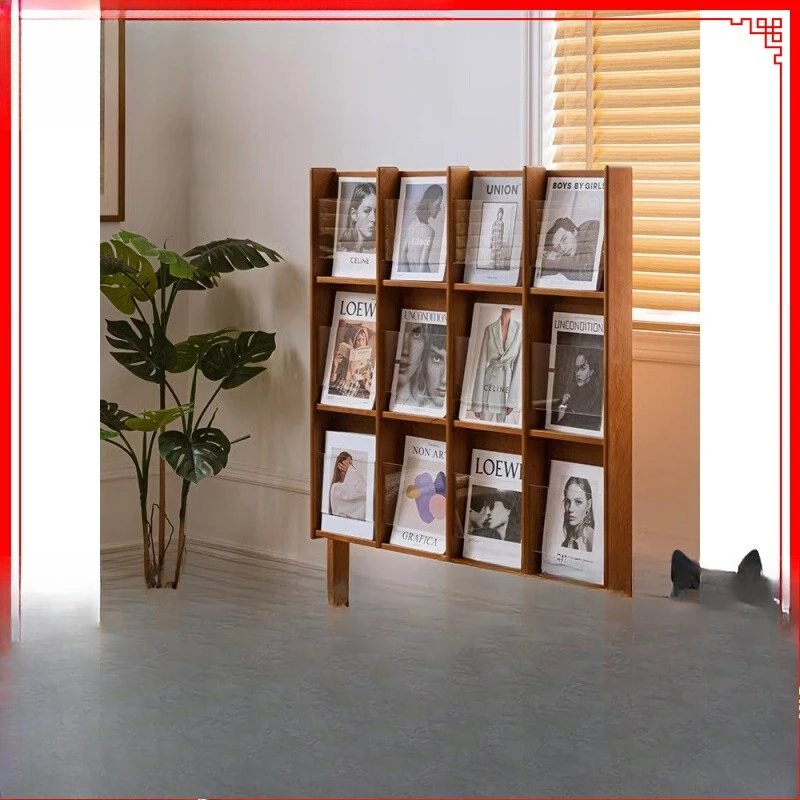 

Magazine rack medieval solid wood reading bookshelf Japanese display rack creativity