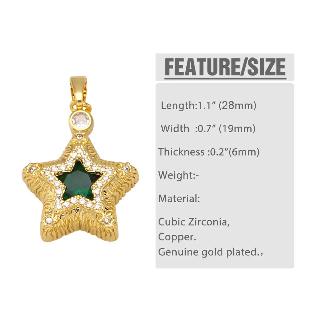 OCESRIO Green CZ Cross Necklace Pendant Copper Gold Plated Crucifix Lucky Star Pendant for Jewelry Making cruz colgante pdta853