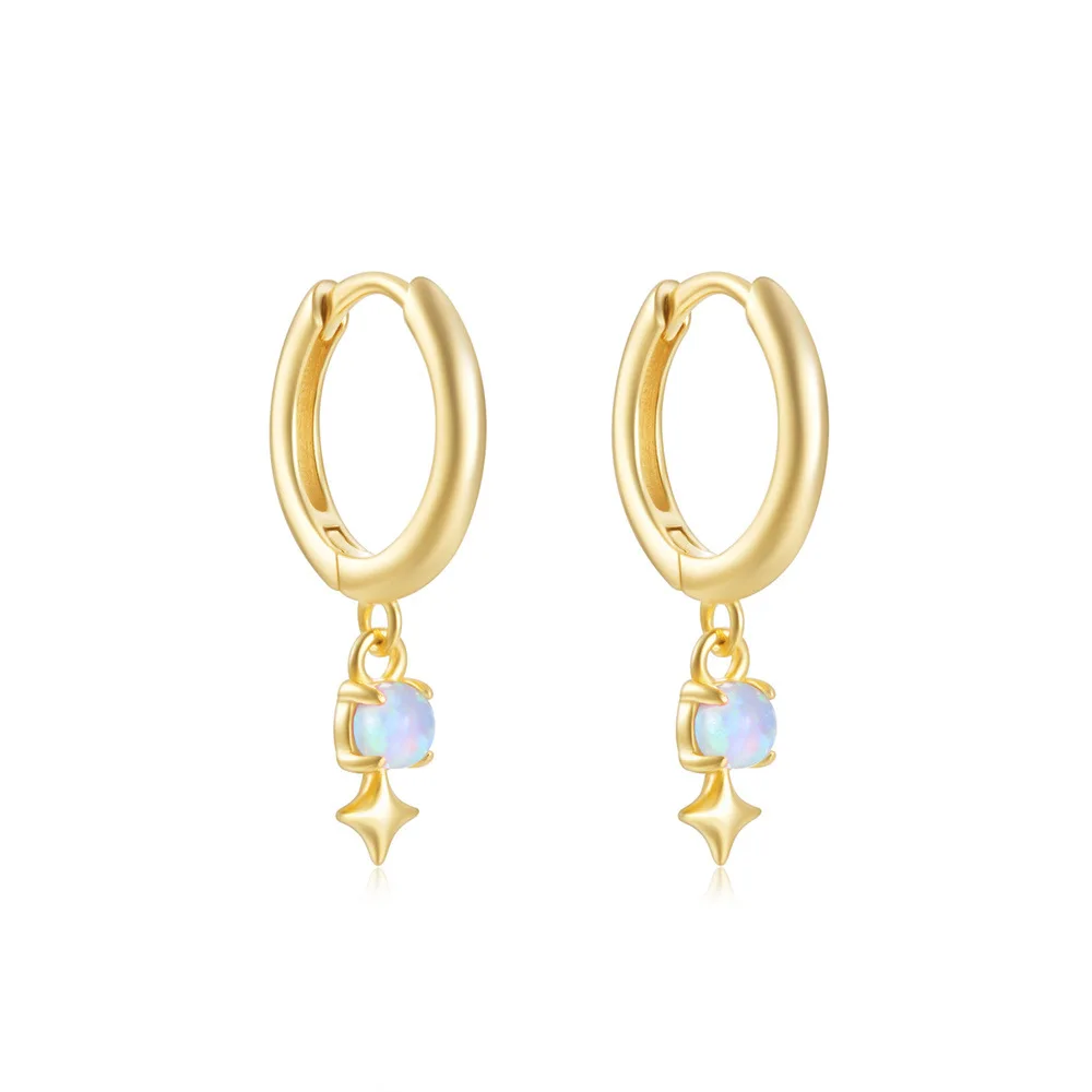 

TKJ 925 Sterling Silver Star Pendant Hoop Earring Elegant Opal Gemstone Stacking Pierced Earrings for Women Christmas Jewelry
