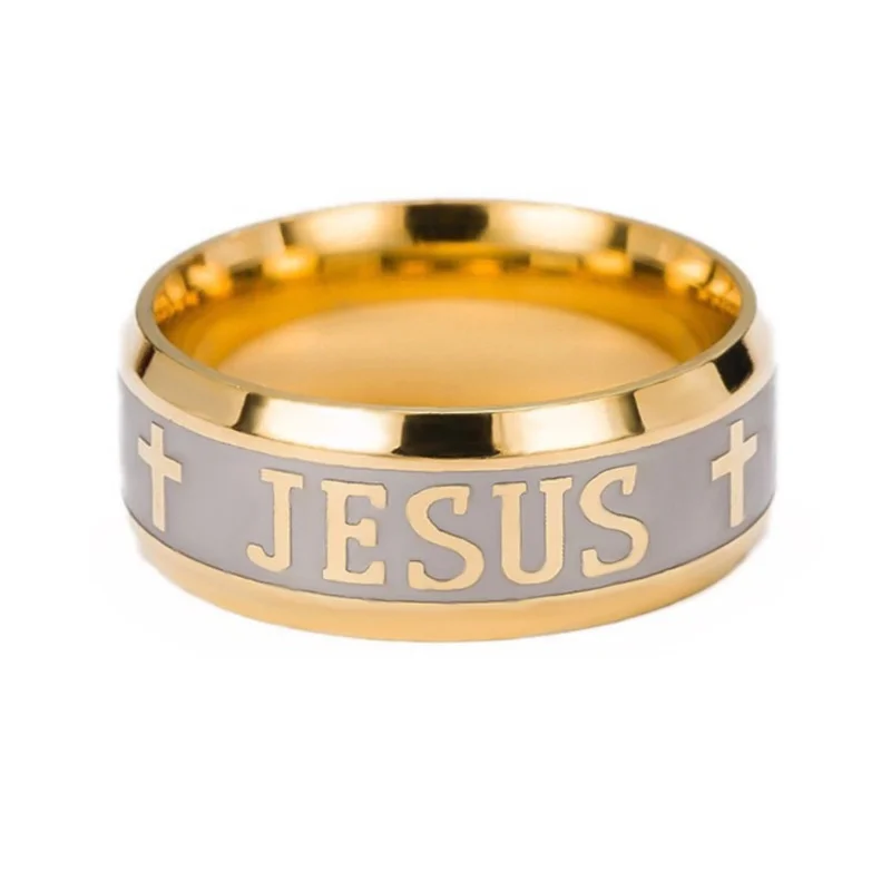 Stainless Men\'s JESUS Minimalist Titanium Steel Corrosion Ring, Non Fading