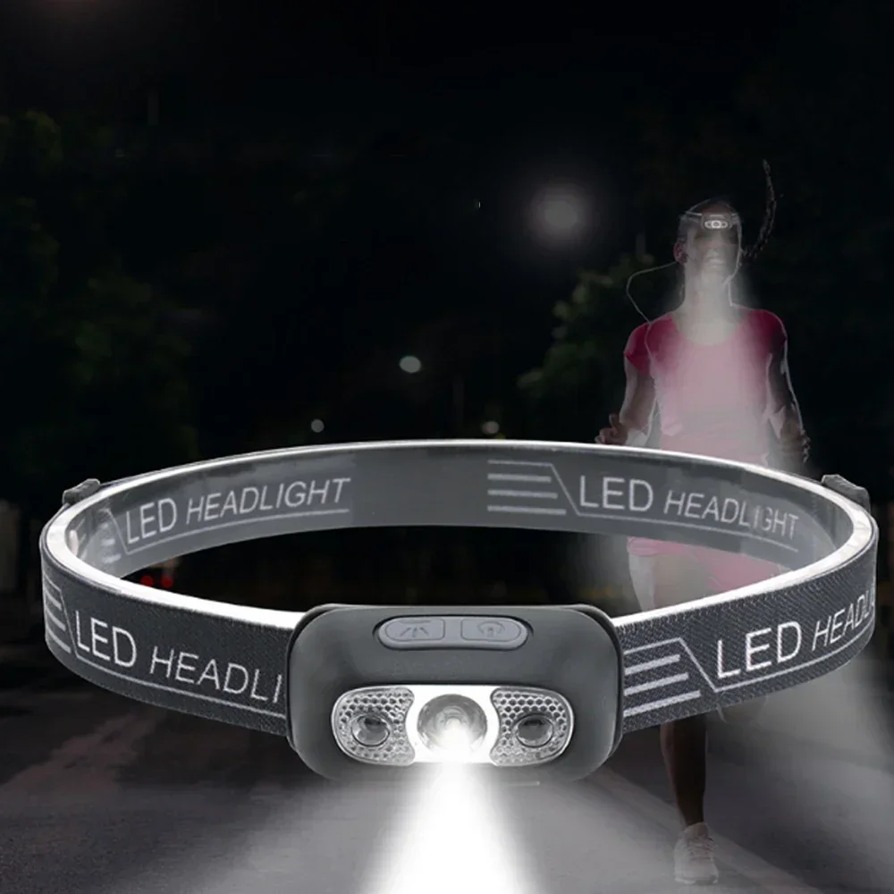 Mini LED Headlamp USB Rechargeable Headlight Wave Sensor Head Flashlight Outdoor Houshold Lamp for Camping Hiking Emergency Fish