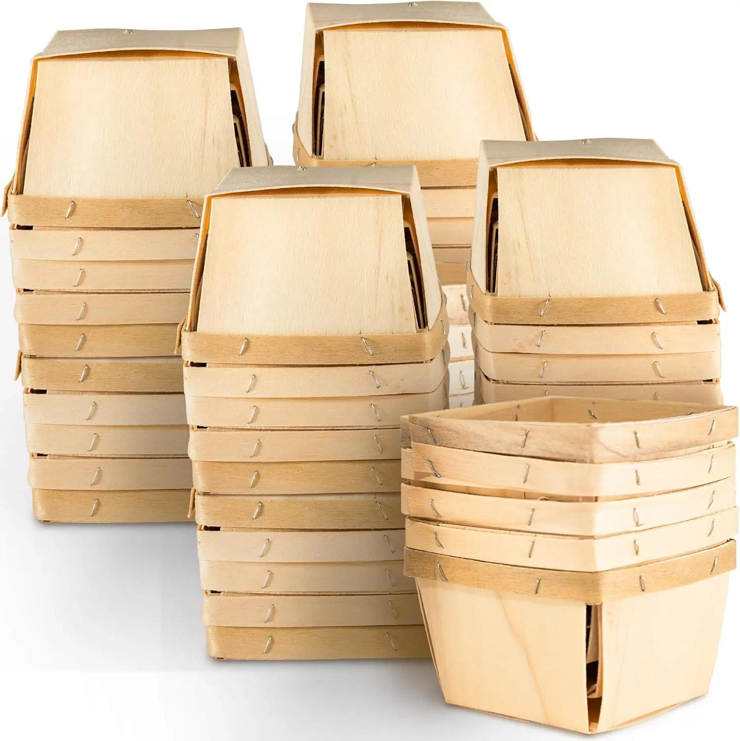 

25 Pack Wooden Baskets for Fruit Picking, Crafts, Decor - 4x4x2.5 Inch Vented Boxes