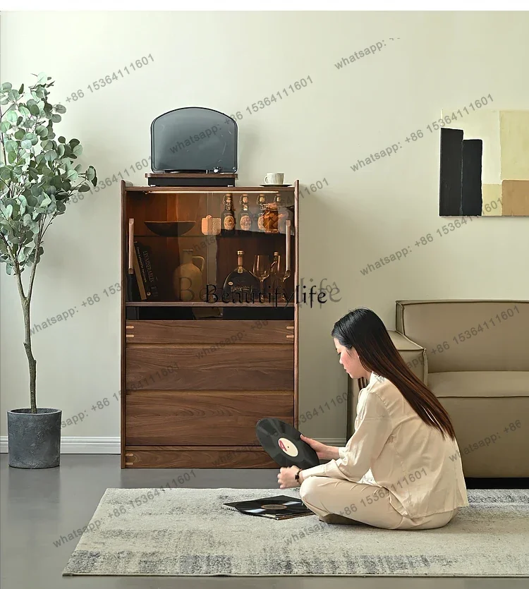 FG Best Seller North American Black Walnut Guest Restaurant Tea Locker Glass Door Display Storage Side Cabinet