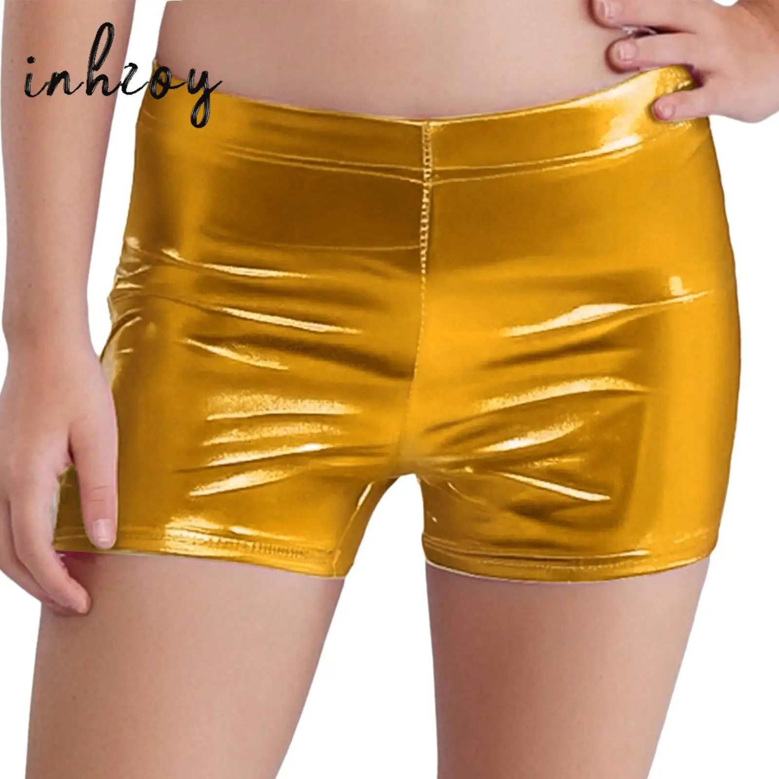 

Kids Girls Metallic Shiny Boxer Shorts for Jazz Ballet Dance Shorts Elastic Waistband Slim Shorts Pants Gym Stage Shows Costume