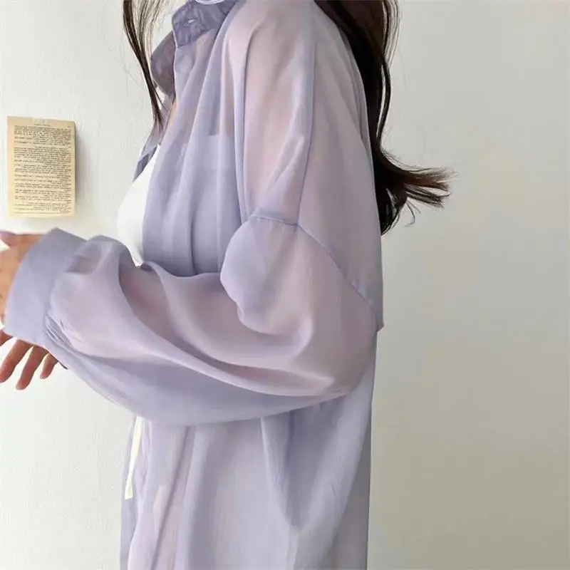 7 Colors Shirts Women Sheer Thin Chic Summer Simple Solid Sun-proof Tops Fashion Baggy All-match Basic Korean Style Sexy Clothes