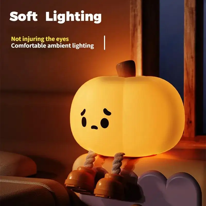 Soft Silicone Pumpkin Night Light Toque Dimmable Lamp Recarregável Decor de cabeceira Presentes Cute Kids, Hal, Home Decor