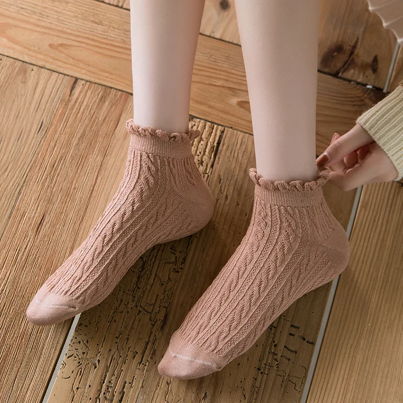 5 Pairs/Lot  Women Summer Thin Mesh Boat Socks Breathable Cute Lace Socks Solid Color Cotton JK Women's Socks Tide EU 35-39