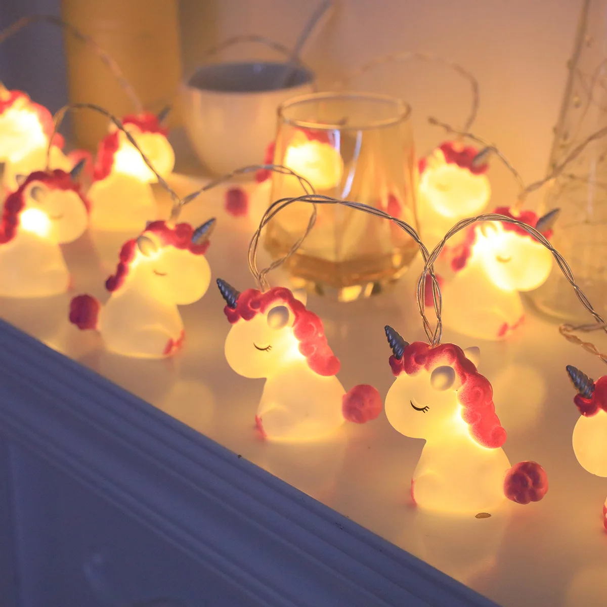 Cute 3D Unicorn LED String Lights, Warm White Cartoon Unicorn Fairy Lights for Kids Bedroom Nursery Birthday Party Decor
