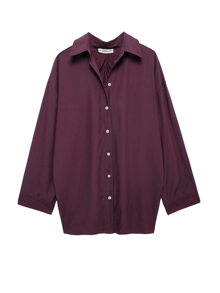 

KAOPU ZA Women oversize pleated back shirt vintage lapel-neck long sleeves button-up female blouses blusas chic tops