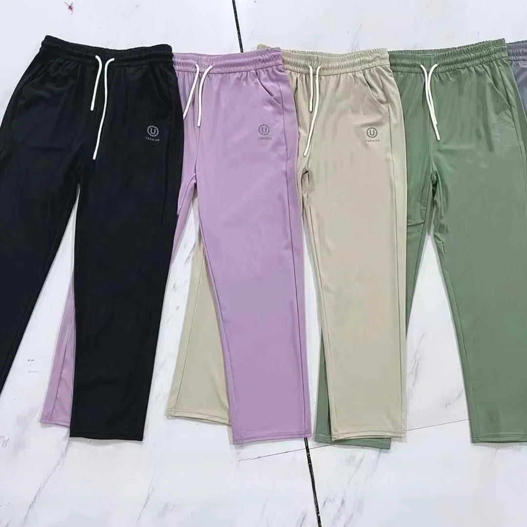  Summer New Qui Dry Ice Silk Casual Women's Pants Elastic High Waist Loose Fit Basic Sle Polyester Fiber High Waist