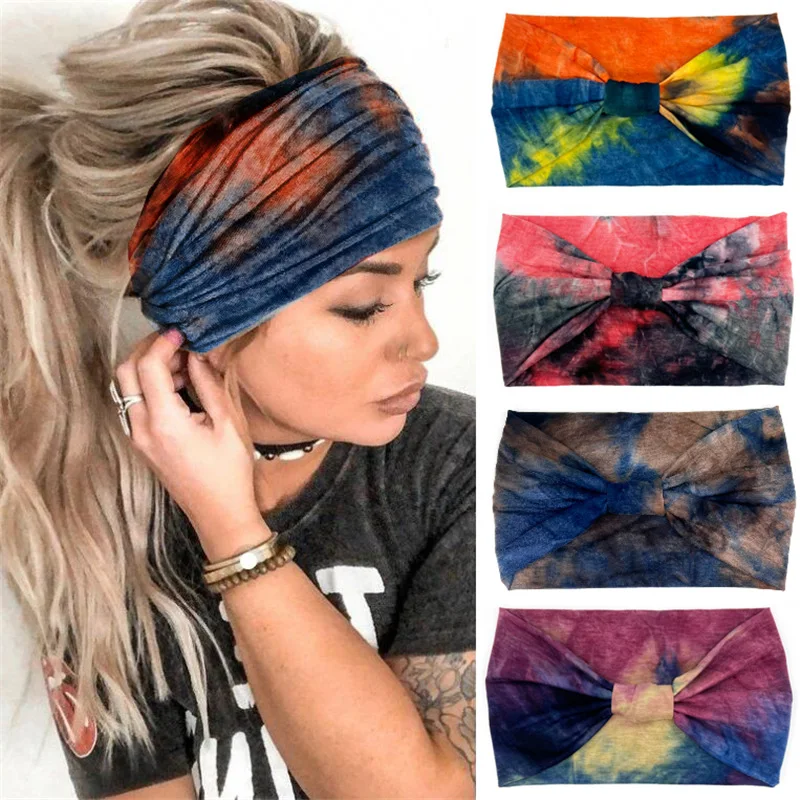 

10 Pcs/Set Multi Color Tie Dyeing Women Headbands Outdoor Sports Hair Bands Running Yoga Elastic Turban Head Wrap