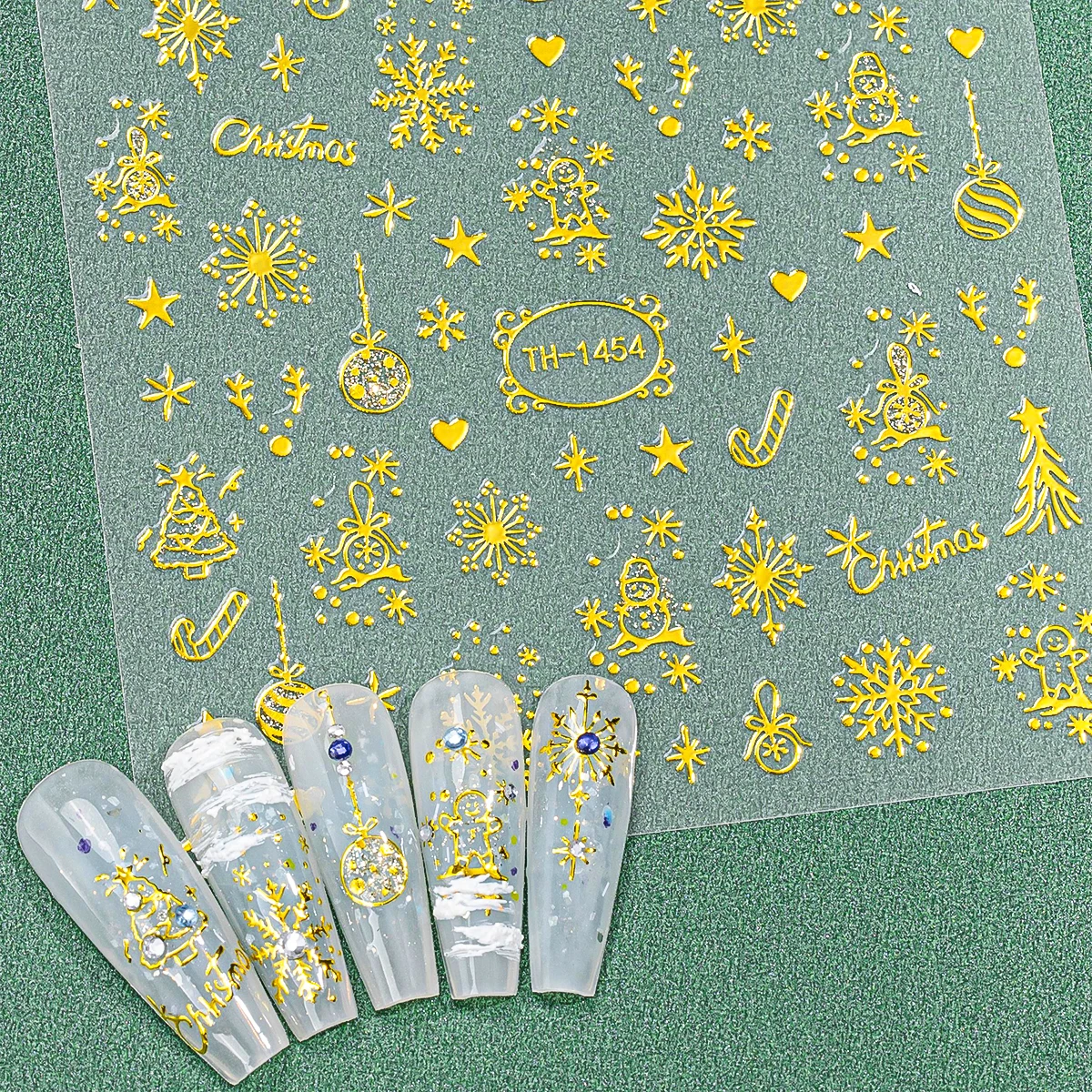 2 uds Navidad 3D copos de nieve dorados estrellas campanas bastón caramelo autoadhesivo Nail Art pegatina para decoración de manicura DIY