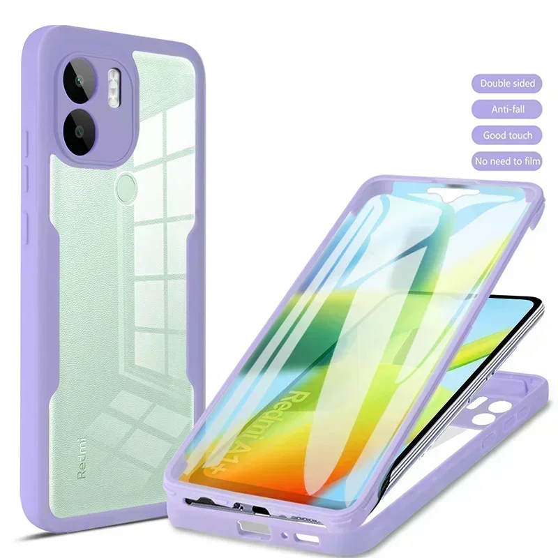 360 Full Body Case For Redmi A1 A2 For Redmi 9A 9T 9C 9i 10X 10A 11A 12 12C 13C Double Sided Transparent Cover Soft Phone Case