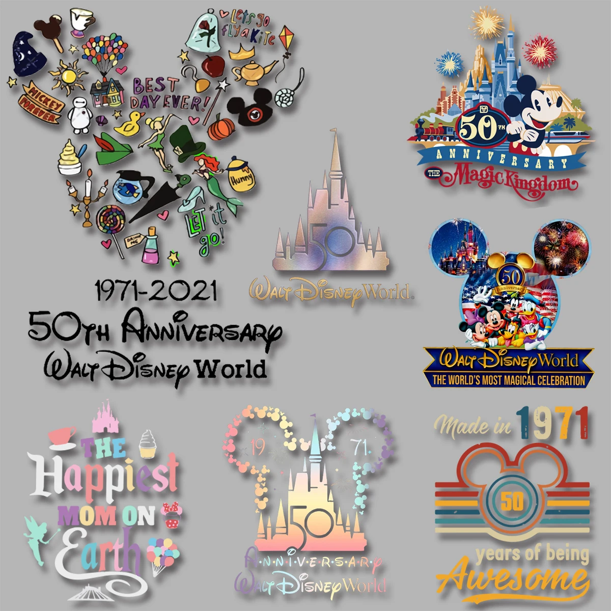 

Mickey Mouse Castle Letters 50th Anniversary Iron On Transfer on Jackets Bags Socks Pillow Clothes Fusible Patch