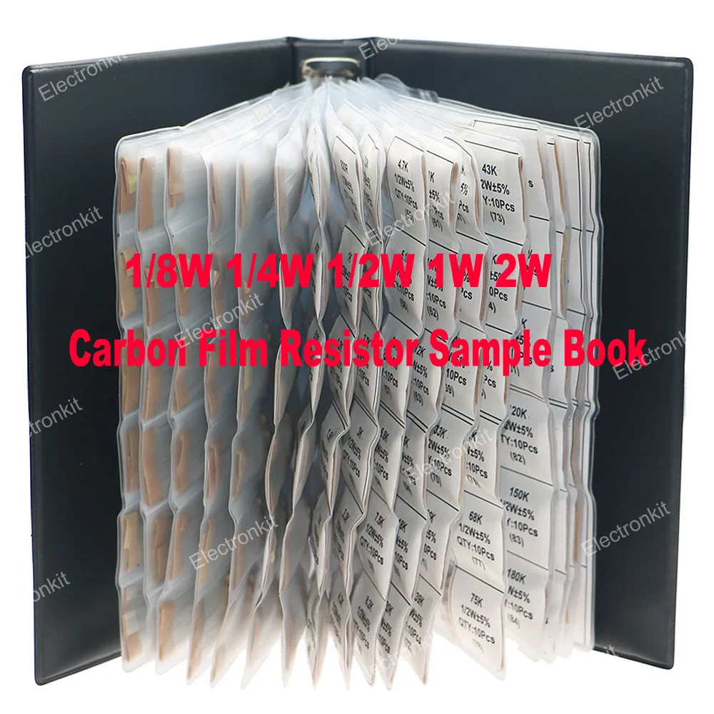 1/8W 1/4W 1/2W 1W 2W 0R-10M Carbon Film Resistor Sample Book DIY Assorted kit