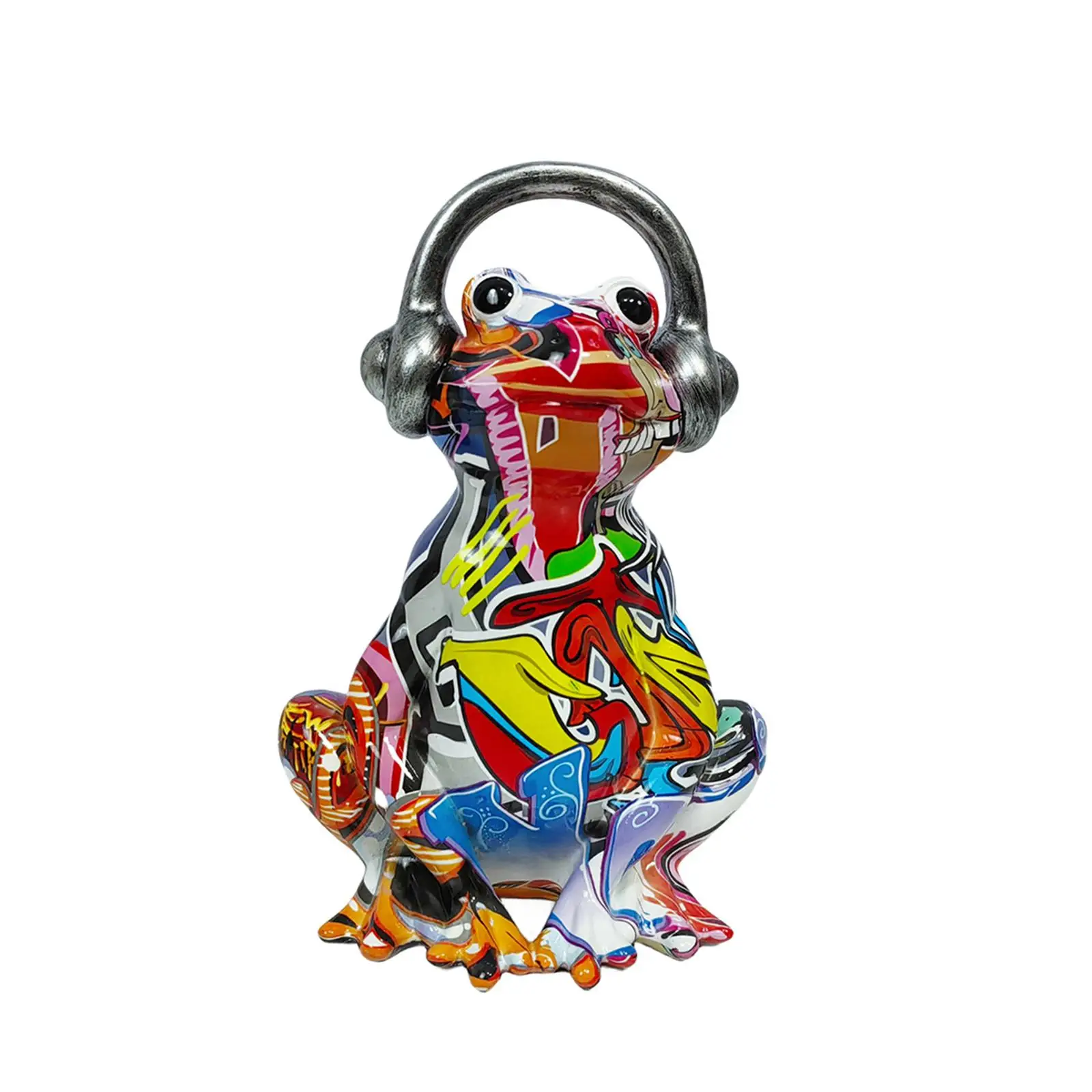 Resin Figurine Gift Colorful Table Centerpiece Creative Graffiti Frog Statue for Bedroom Tabletop Housewarming Garden Cabinet