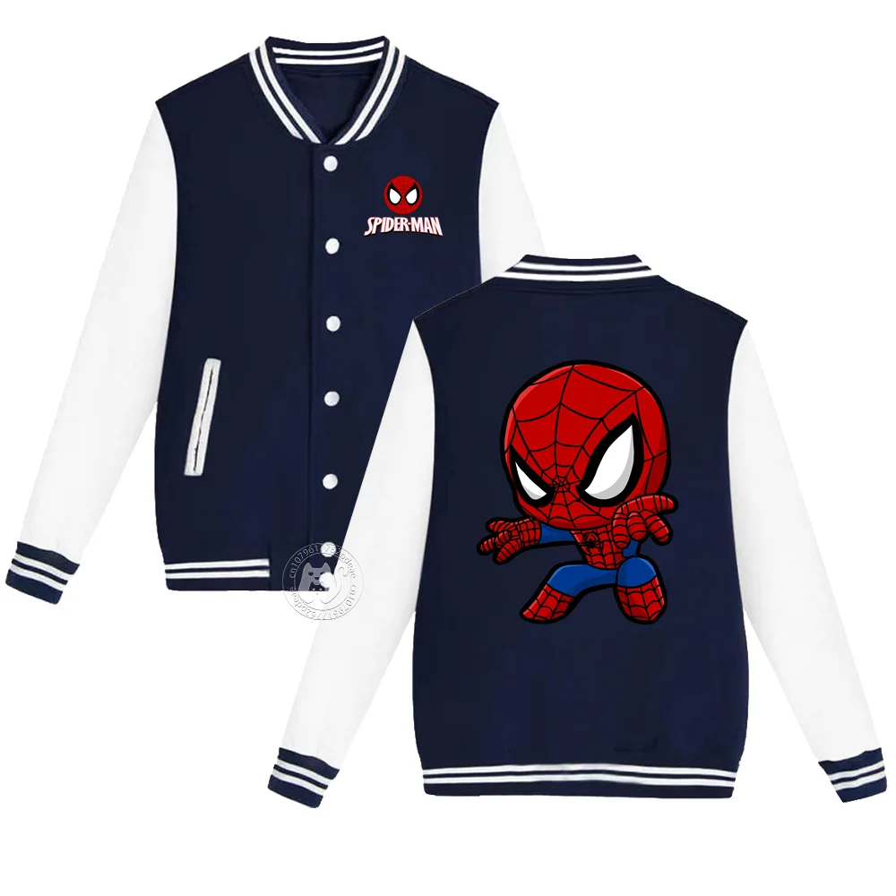 Kids Fall/Winter Spider-Man Printed Youth Baseball Uniforms Thickened warm stylish coats for boys and girls ages 2-14