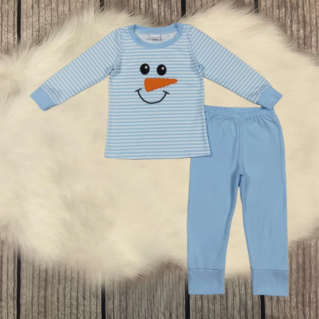 

Infant Kids Outfit Pajamas Christmas Sleepwear Children Long Sleeve Embroidery Snowman Shirt Winter Pants Baby Boy Set Clothes