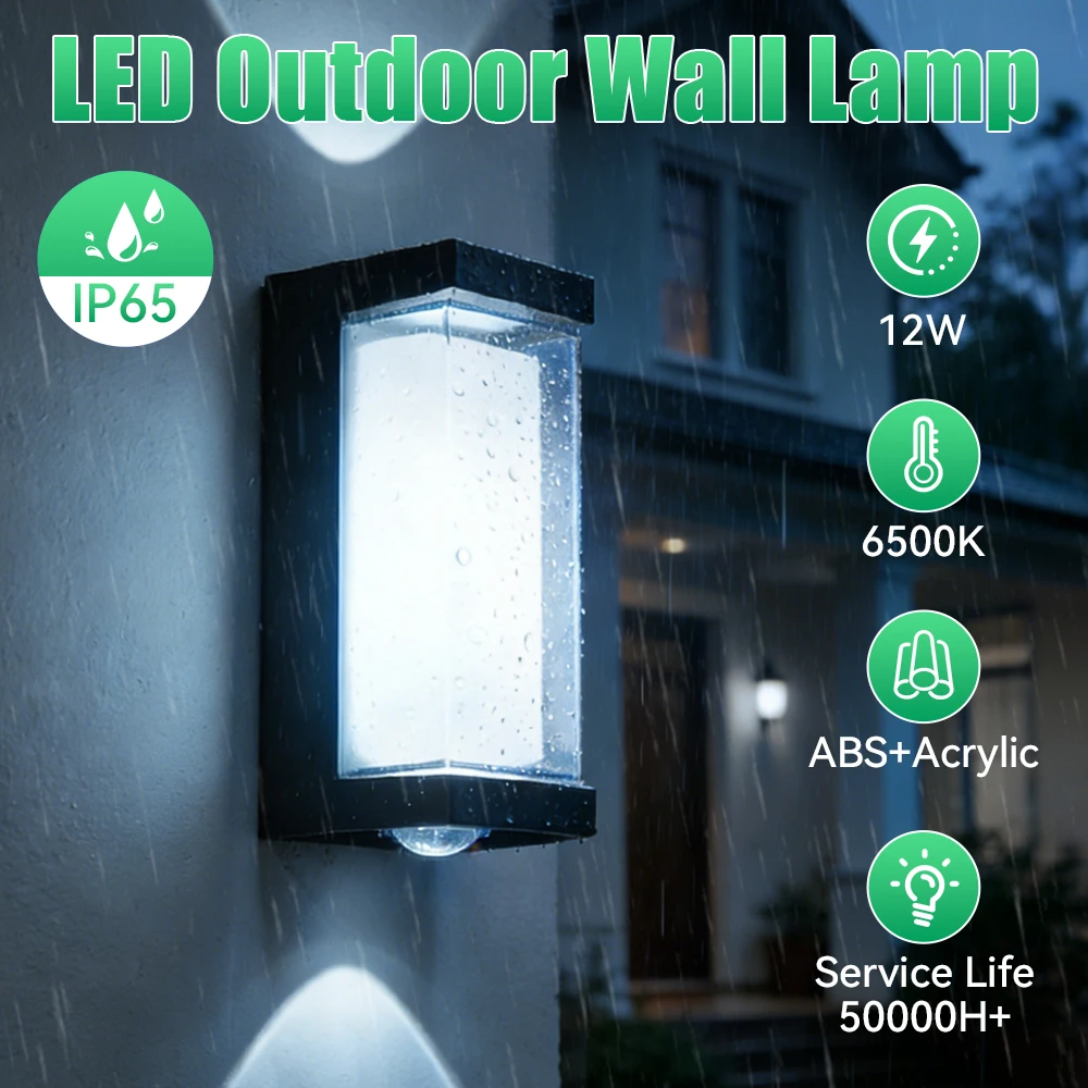 12W Dual-Sided Outdoor Wall Light IP65 Waterproof Warm White High Brightness 85-265V Wall Lamp for Porch Stairs Garden Patio image 3