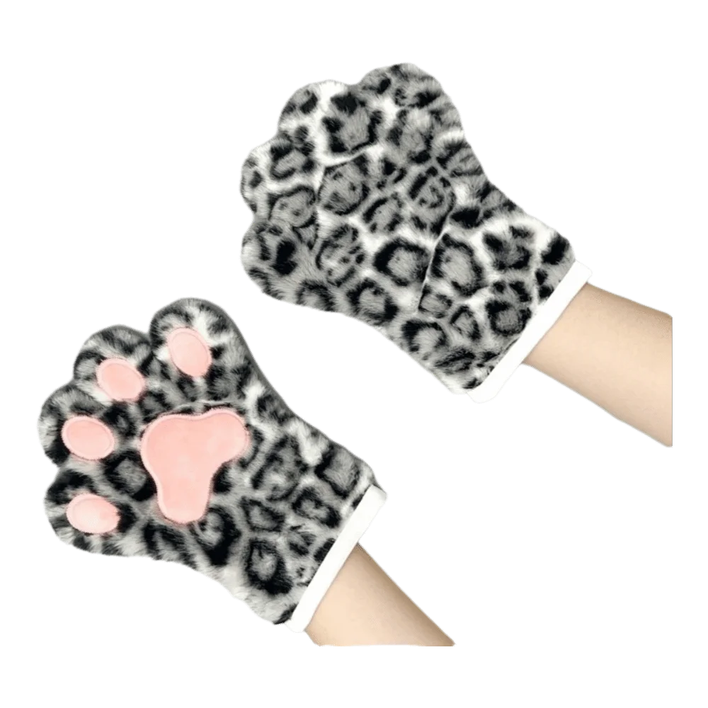 Leopard Print Cat Cosplay Props Furry Cartoon Design Cat Ears Headband Halloween Beast Claw Cat Paw Gloves Fancy Dress Party