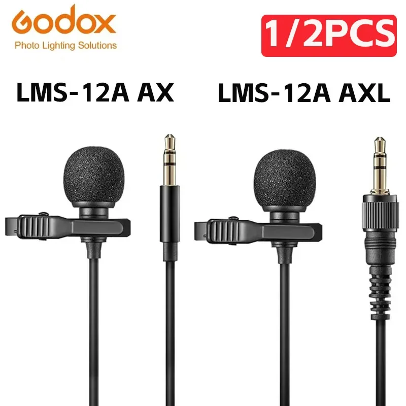 Godox LMS-12A AX AXL Omnidirectional Lavalier Microphone Compantible with Wireless Microphone Systems and Devices with 3.5mm TRS