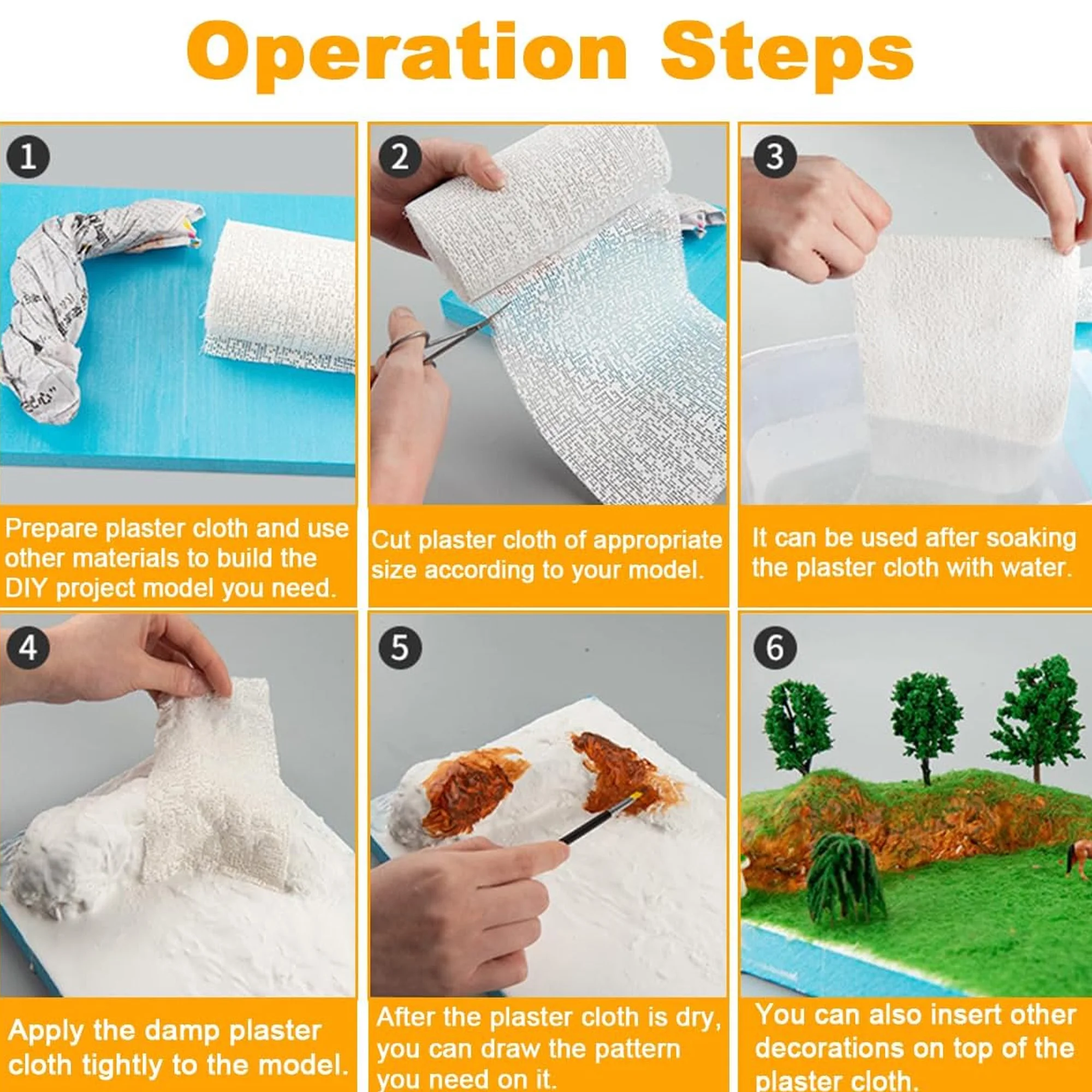 6 قطع من ضمادات الجص، لفات قماش اللدائن البيضاء، شرائط شاش الجص للحرف اليدوية، صنع القناع، فن المناظر الطبيعية، صب البطن، B