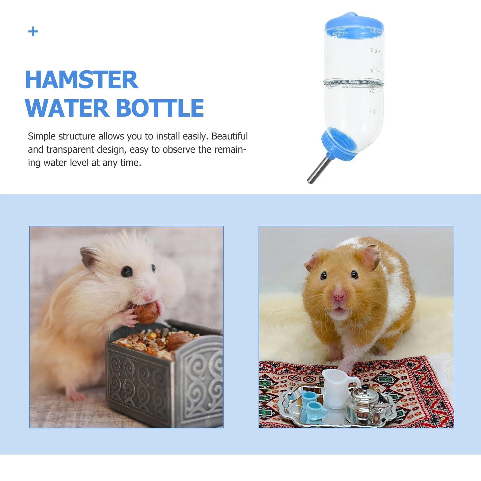 

Hamster Water Bottle Transparent For Small Pets Chinchilla Leak-Proof Drinking Supply Wear-Resistant Cage Accessory