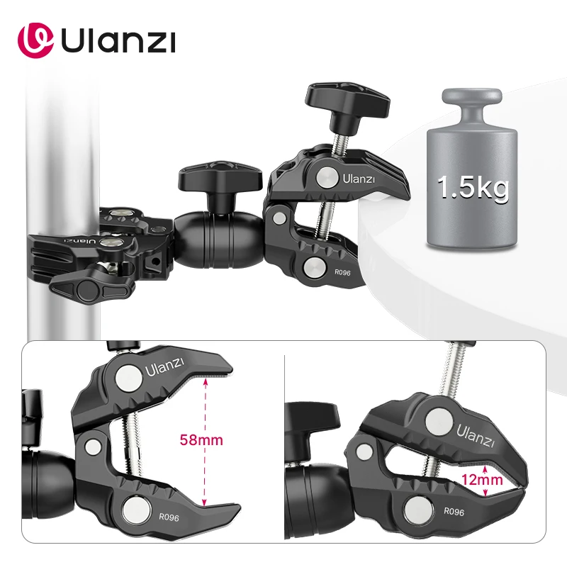 Ulanzi Super Clamp Magic Arm with 1/4 3/8 Thread Multi-function Ball Head Clamp for Canon Nikon Sony Speedlight Monitor Flash