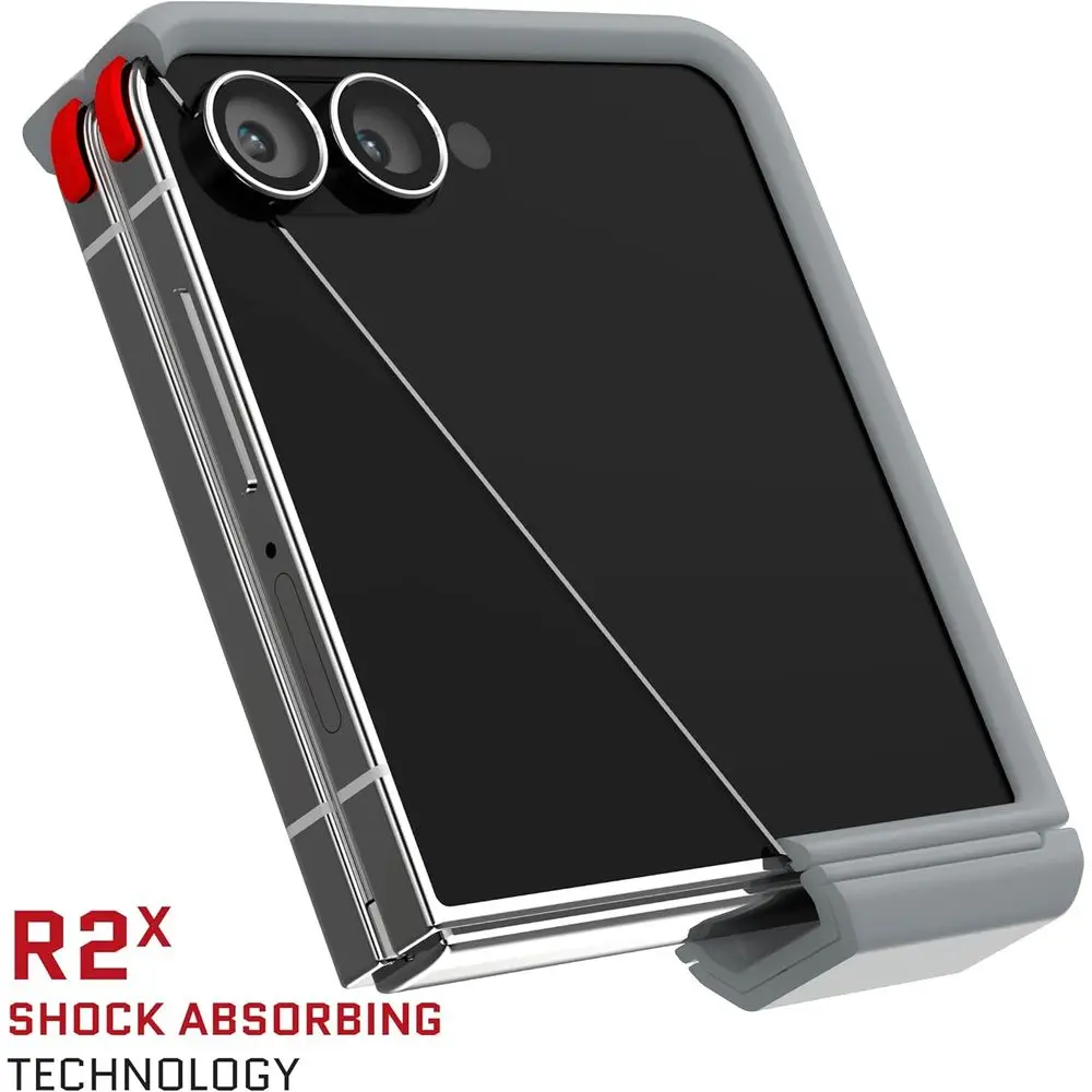 حافظة Galaxy Z Flip7 باللون الرمادي مع حامل مدمج وحماية MagSafe والمفصلات لطراز 2025 (6.9)