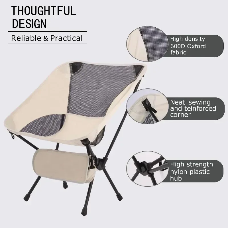 Outdoor Camping Chair Portable Folding Moon Beach Chair Leisure Travel BBQ Fishing Chairs Detachable Picnic Outdoor Furniture image 3
