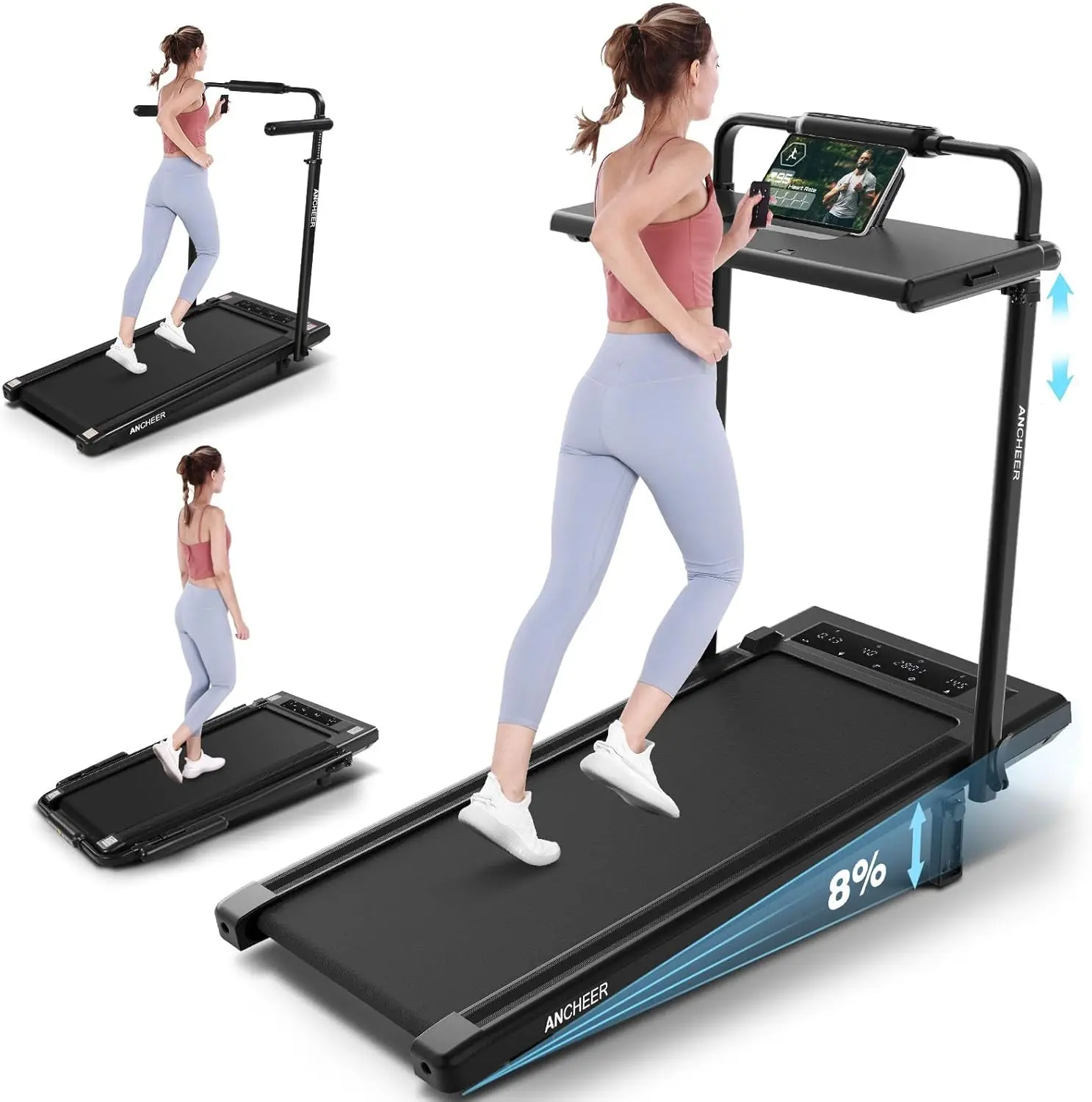 Walking Pad Treadmill with Incline&Adjustable Height,4 in 1 Under Desk Treadmills with Removable Desk Workstation,Foldable Tread