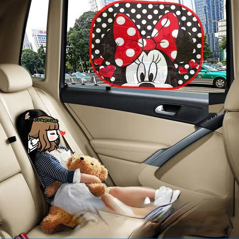 2pcs Disney Mickey Car Sunshade Anime Car Curtain Car Front Window Sunshade Shades Rear Window Sunshades Cover Mesh Visor Shield