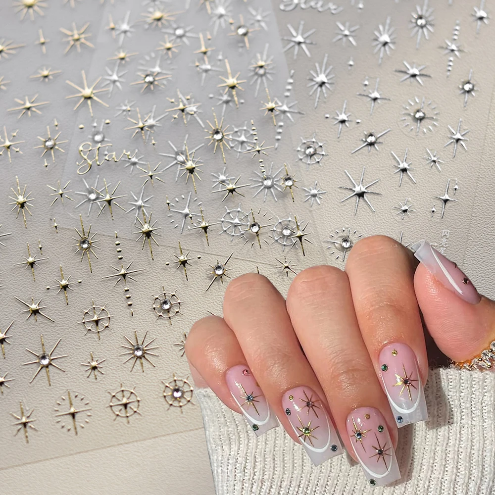 

1pcs 5D Halo Stars Nail Art Stickers with Diamond y2k Starlights Shine Starbrust Self-adhesive Nail Decals DIY Manicure Supplies