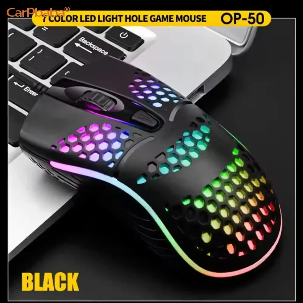 

7 breathing LED Back Light Wired Cable Gaming Optical Mouse USB Computer Hollowed out Mice Laptop Desktop 4D PC home use Office