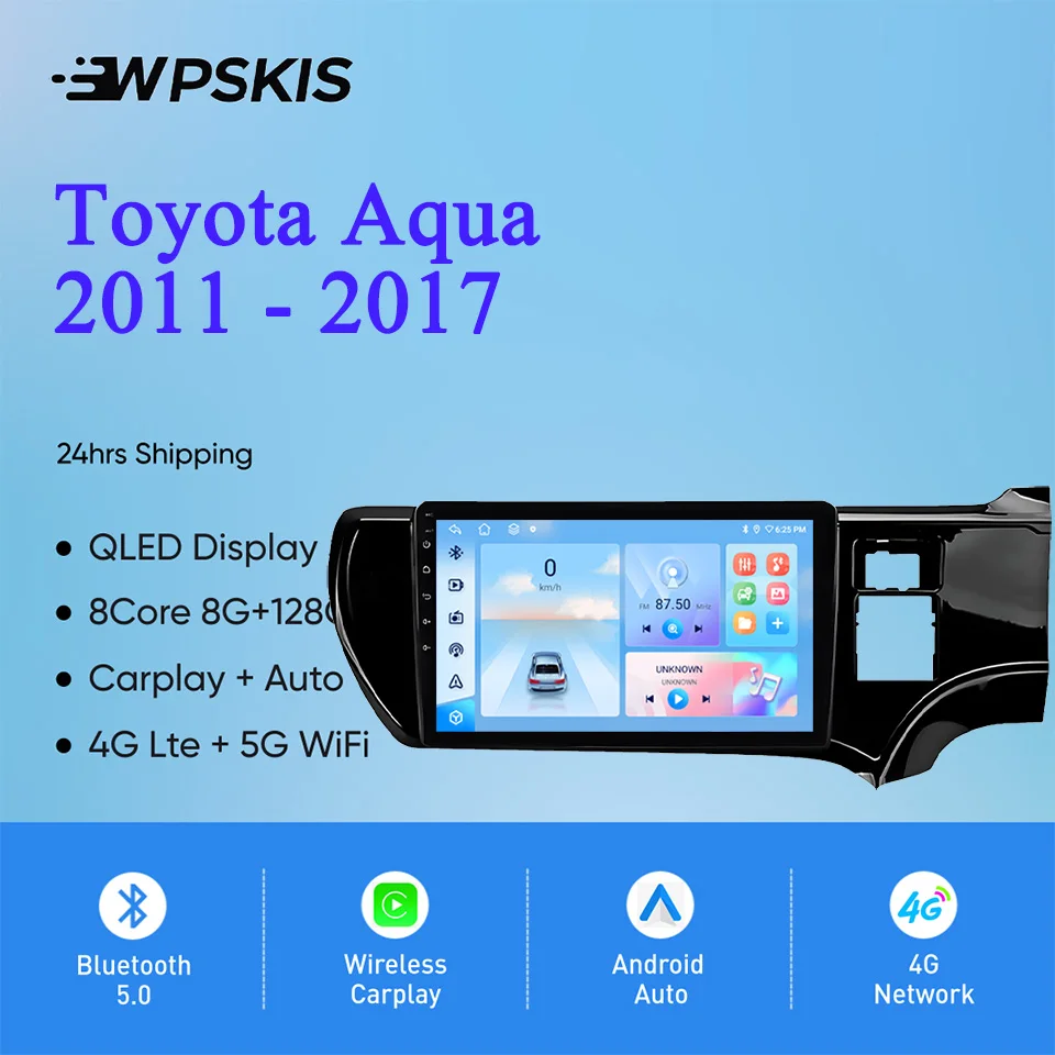 9'' QLED Android 14 8G+128G For Toyota Aqua 2011 - 2017 Car Radio Stereo Video DVD Player HU PC Tablet GPS Navi 4G Lte Carplay