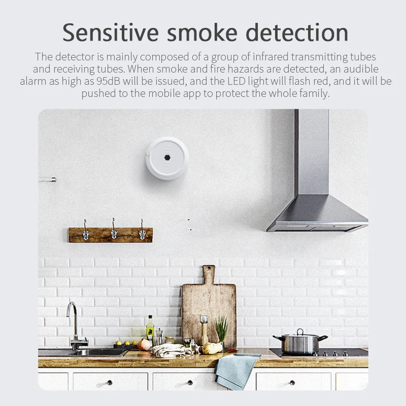 Tuya ZigBee Smoke Sensor Fire Protection Smokehouse Sensitive Smoke Detection Smart Home Life And High-pitched Remote Alarm Tool