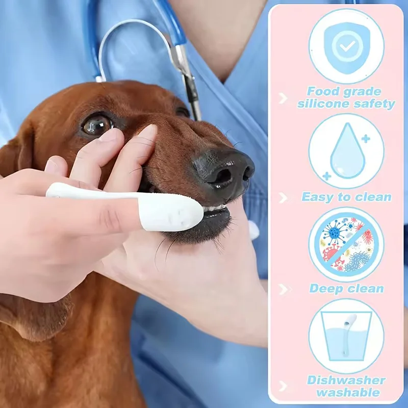 Multifunctional Soft Pet Finger Brush Tear Stains Remover Eye Wash Toothbrush Dental Grooming Tool Daily Cleaning Supply