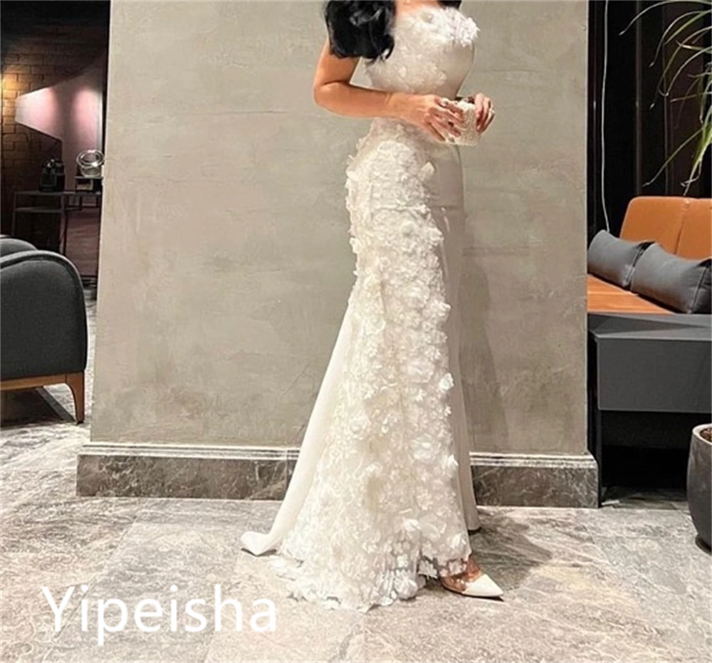 Yipeisha Sexy Fashion Strapless Sheath  Party Cocktail Flowers  Sequin Fold Satin Prom Dresses