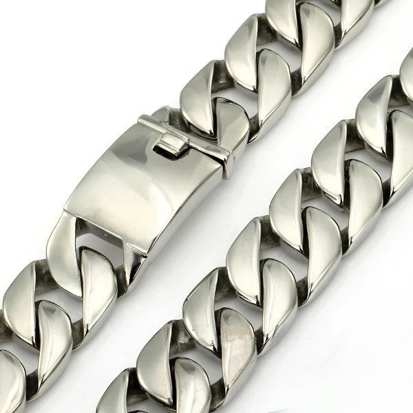 

Hot Selling Huge Heavy Curb Cuban Chain Silver Color 316L Stainless Steel Men's Necklace 24mm Wide Jewelry Christmas Gift