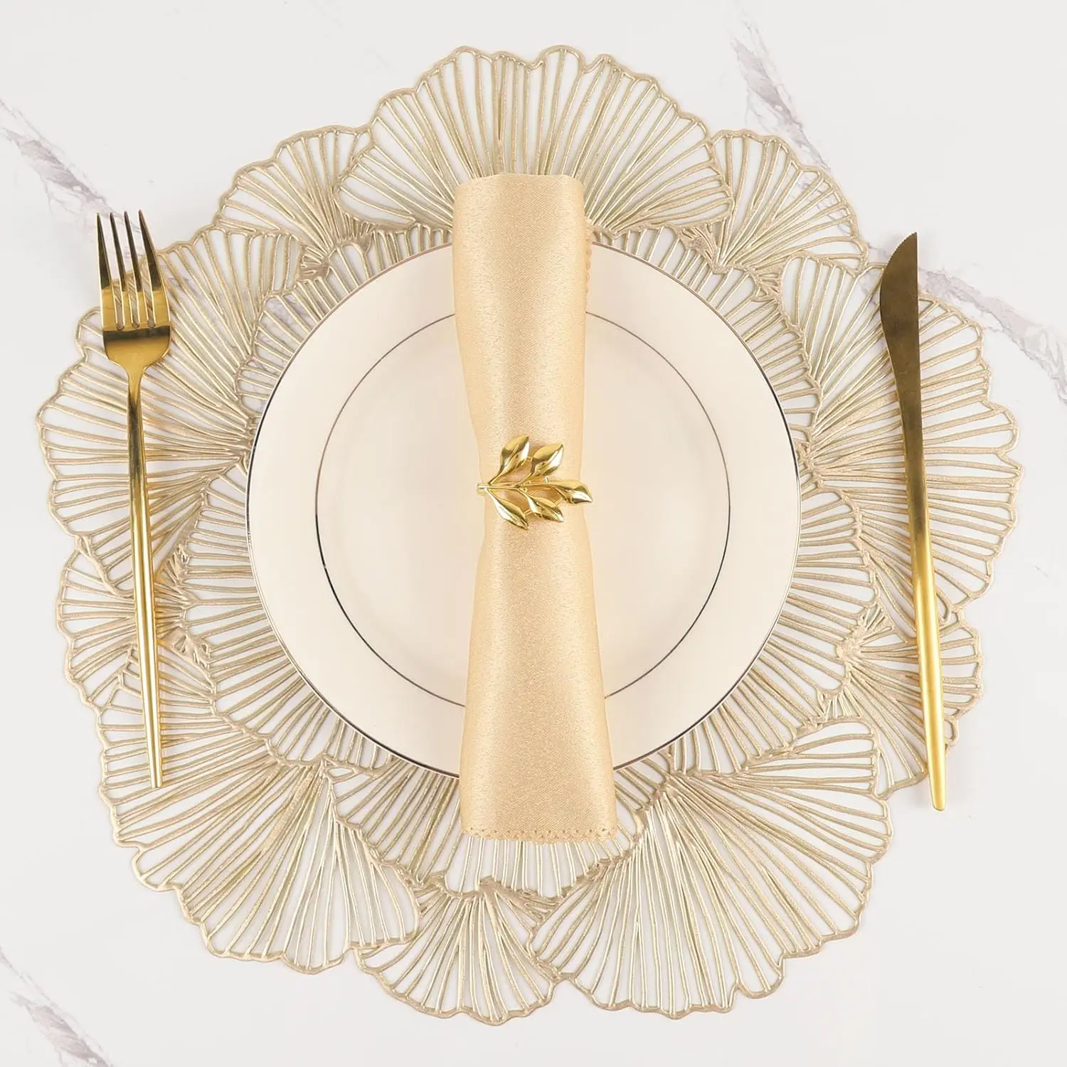 

6-Pack Gold Metallic Flower Round Placemats, Heat-Resistant Vinyl for Dining Table Decor