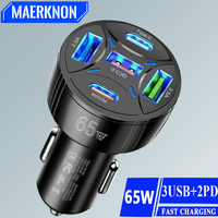 Car Charger USB C Total 65W 5 Ports Type-c PD Quick Fast Charging QC3.0 Car Power Adapter For iPhone 15 Xiaomi 14 Pro Huawei P60