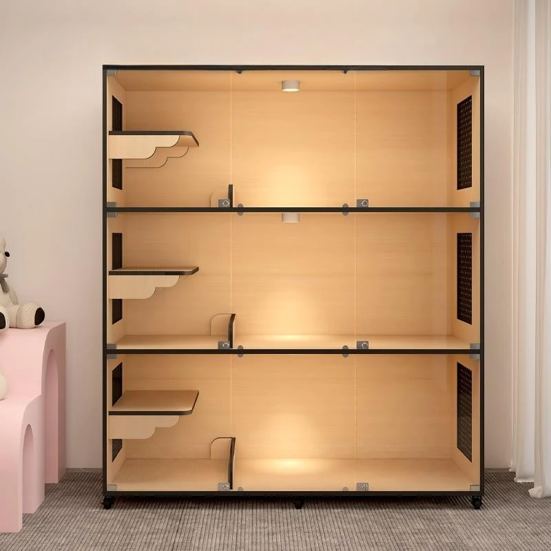 

Pet store cat display cabinet double-sided glass solid wood cat cage breeding cabinet pet foster cage household three-layer