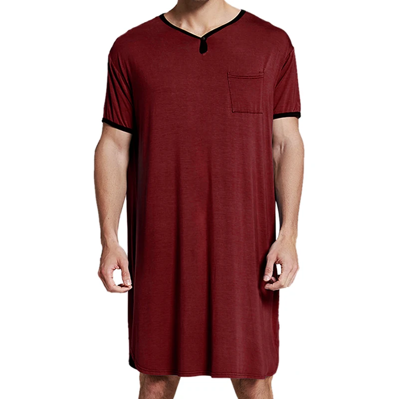 Men\'s Short Sleeve Thin Lengthened Leisure Pajamas Loose Skin Friendly Cotton Robes Homewear Bathrobes Vintage Nightgown M-3XL