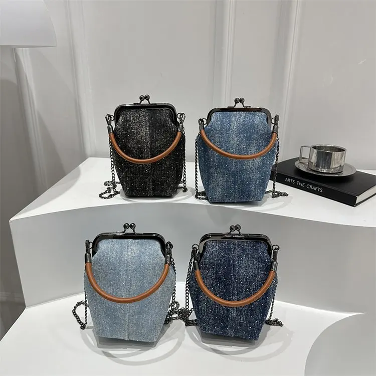 Neue 902-Denim-Tasche, Umhängetasche, Umhängetasche, Clutch, modisch, lässig, Pendler, literarische Handtasche