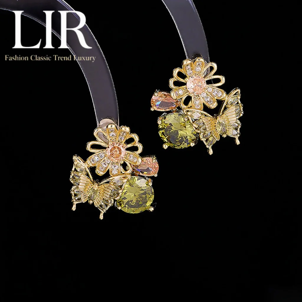 

LIR Nature-Inspired Earrings: Zircon Flower Butterfly, Creative Design, 2 Colors, Nature & Human Elements, Chic